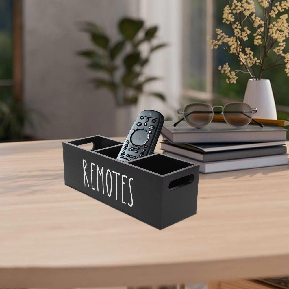 With Handle Desktop Storage Box Solid Wood Pencils Holder Black Desktop Organizer  Office