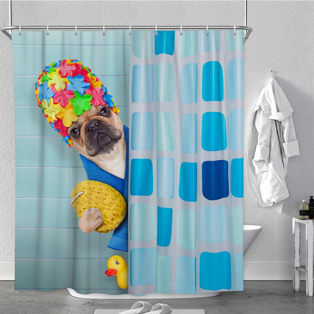 Valentines French Bulldog Dog In Love Bathroom Shower Curtain Fabric /& 12 Hook