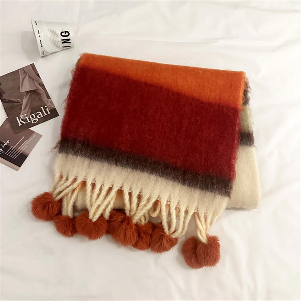 Female Winter Scarf Rainbow Striped Scarf Soft Cashmere Like Neck Wrap Scarf Shawl Pashmina Women Scarves Neckwear Scarf