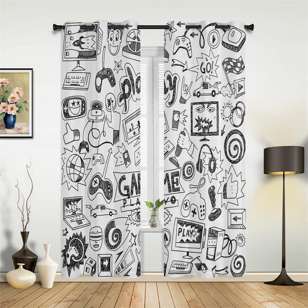 Gamer Machine Gamepad Button Video Cartoon Window Curtains Drapes For Bedroom Children Kids Living Room Kitchen Door Home Decor