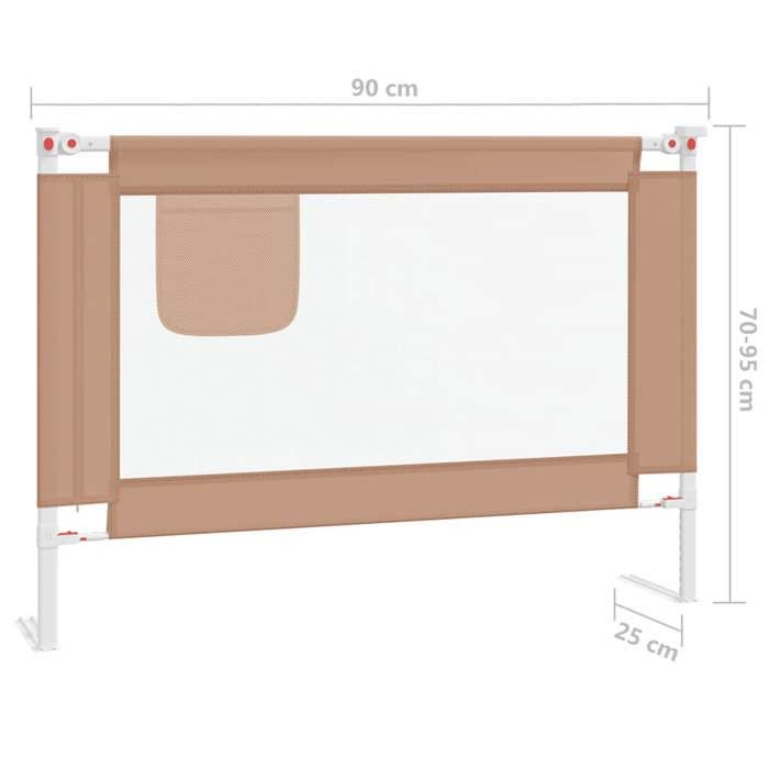 VidaXL Child Bed Safety Barrier Taupe 90x25 Cm Fabric