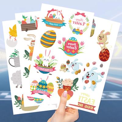 10 Feuilles Autocollants Tatouage Pâques Motifs Œuf Lapin Fête de Fête Tatouages Temporaires Imperméables Longue Durée