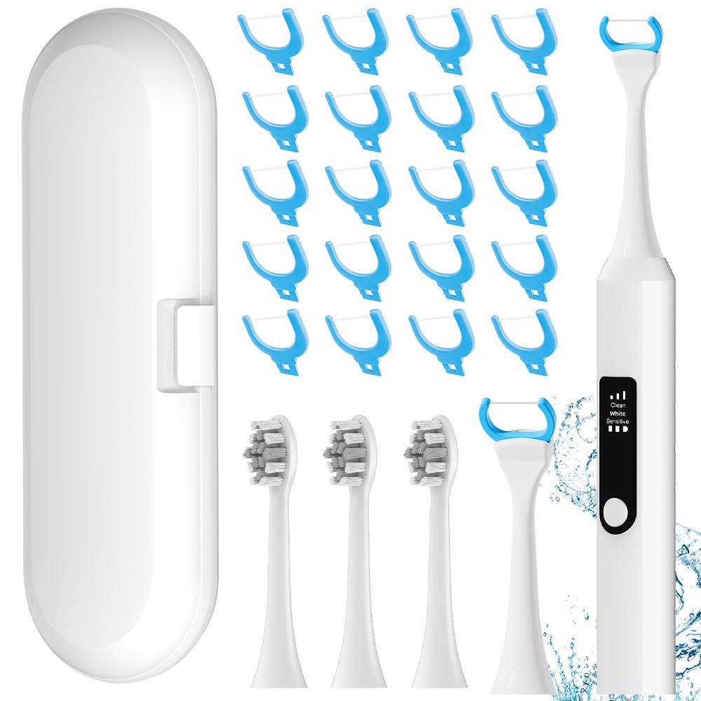 

Smart Sonic Electric Toothbrush Set -20 Floss Picks & Travel Case, 3 Cleaning Modes, Compatible with Philips Sonicare Brush Head