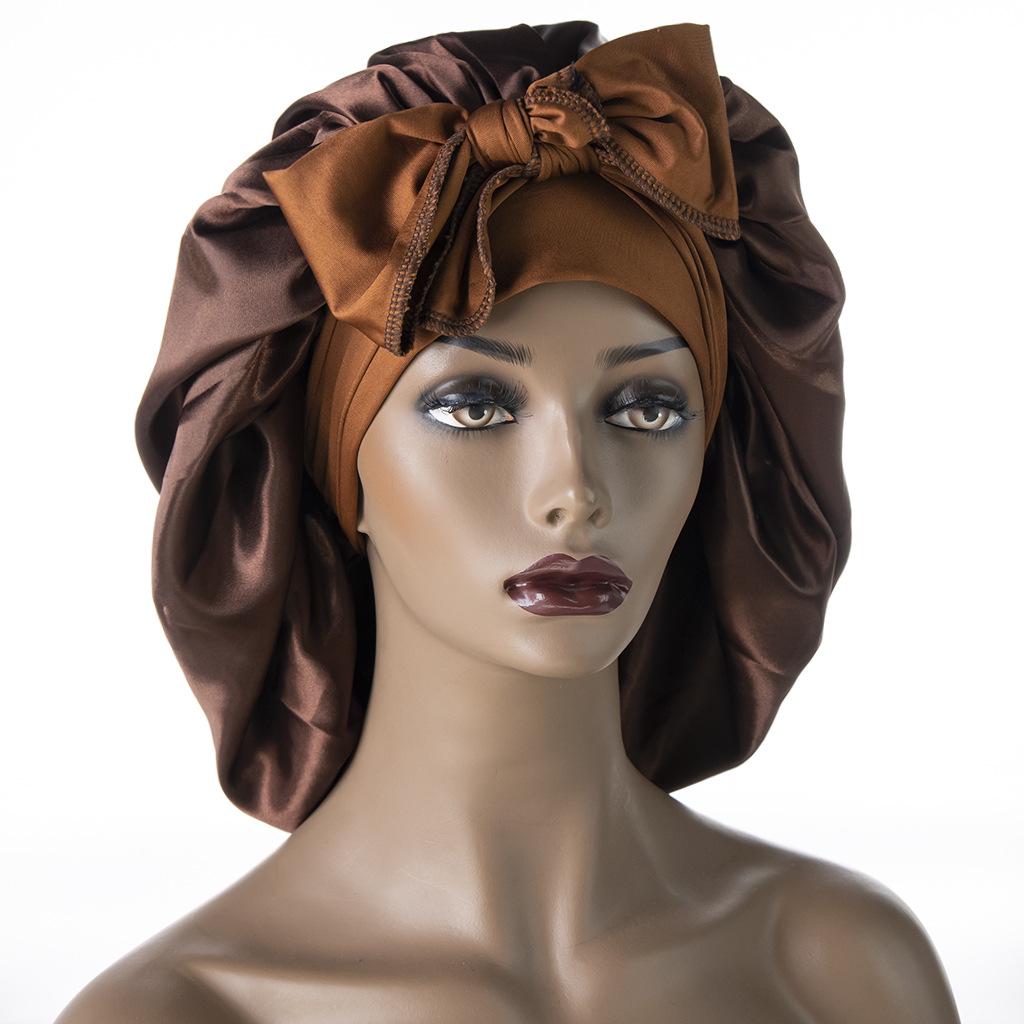 Satin Nightcap with Wide Elastic and Long Tail - Extra Large Women's Ribbon Shower Hat