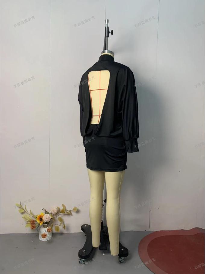 European & American Women's Solid Color Semi-High Neck Backless Top and Short Skirt Set - Summer 2024 Collection