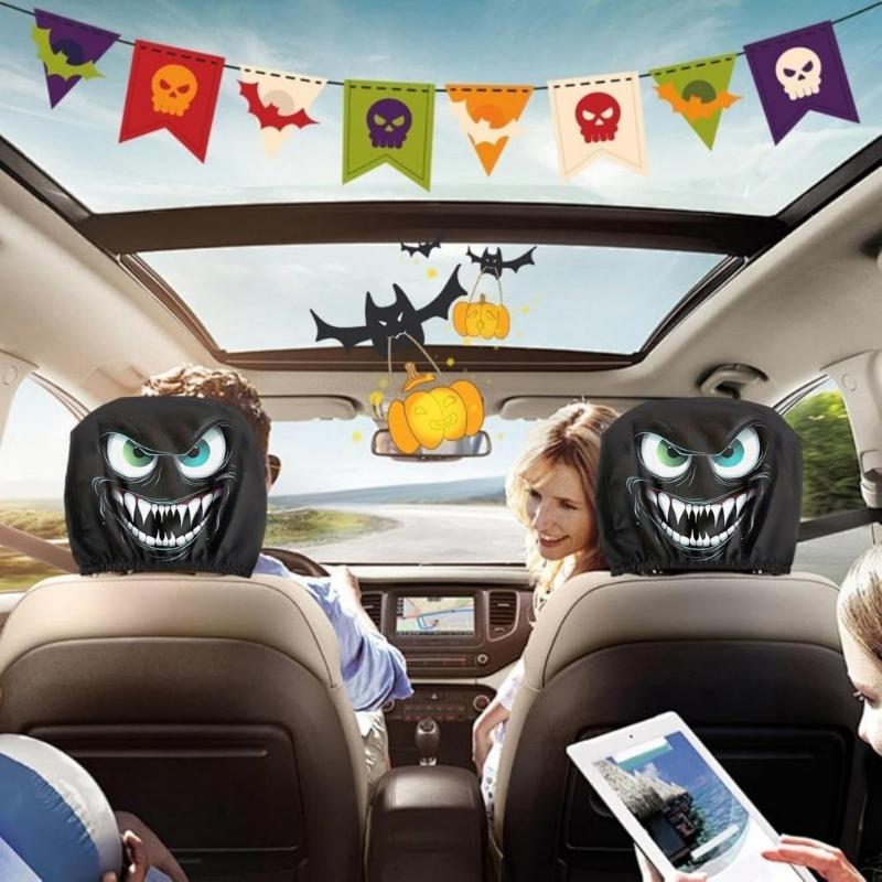 Upgrades Cartoon Evil Eyes Headrest Covers Strong Kids Friendly Designs Headrest Protector for Car Interior Protection