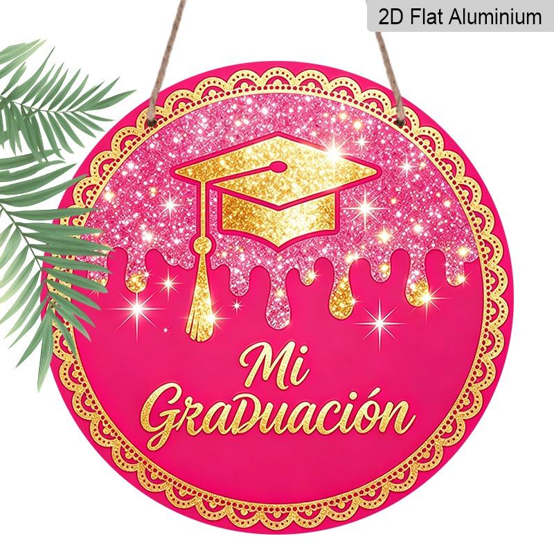 

2D Flat Aluminum Graduation-themed Wall Hanging, Available in Multiple Sizes, Featuring A Spanish-style Pink and Gold Glitter Graduation Cap Design 7.87×7.87inch