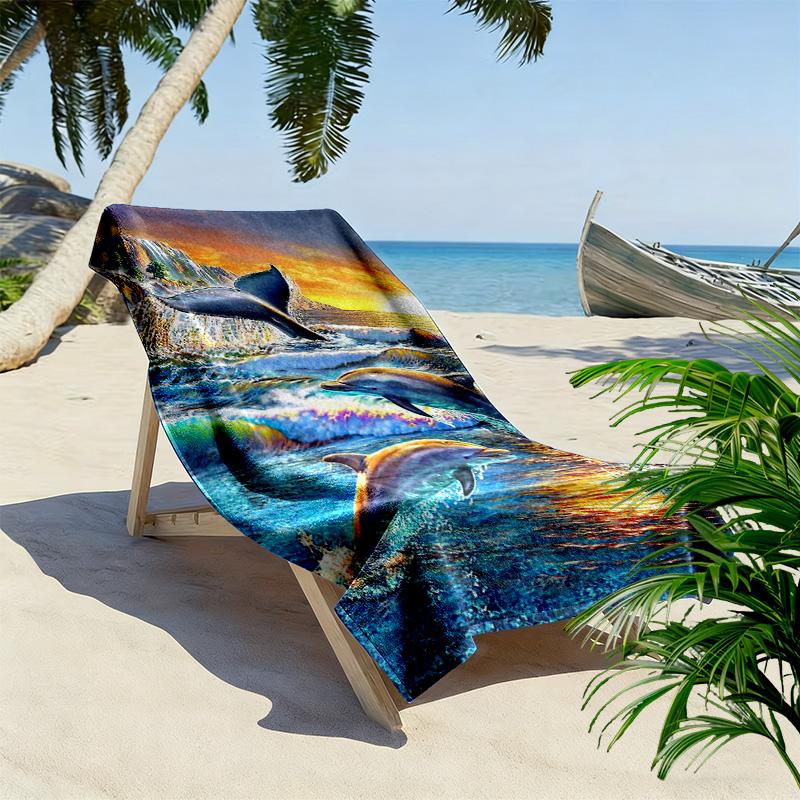 Dolphins Print Beach Towel, Large Soft Quick Dry Towel for Beach Camping Swimming