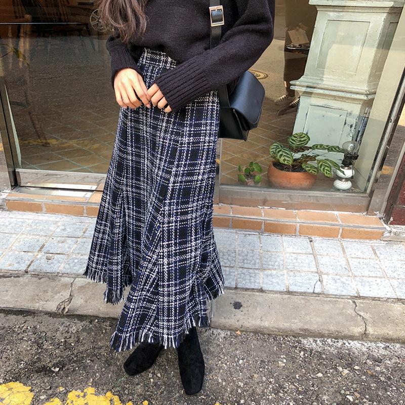 Women's High-Waist Fringe Pencil Skirt - Autumn/Winter Korean Style, Slim Fit, Mid-Length Pleated Umbrella Design