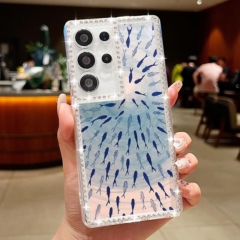 Pouzdro na telefon Žralok Delfín Pro Samsung Galaxy S25 Edge S24 S22 Ultra S23 FE A56 A55 A54 A36 A15 A16 A25 A26 5G Diamantový Měkký Kryt