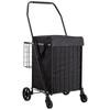 Shopping Cart, Folding Grocery Utility Cart with Dual Baskets, Waterproof Liner & Wheels, 45 KG Large Load Capacity, Heavy Duty Laundry Basket for