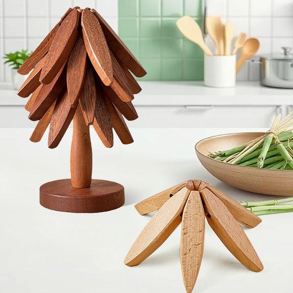 Foldable Wooden Trivets Anti Scald Insulation Pads Multifunctional Christmas Tree Coaster  Kitchen
