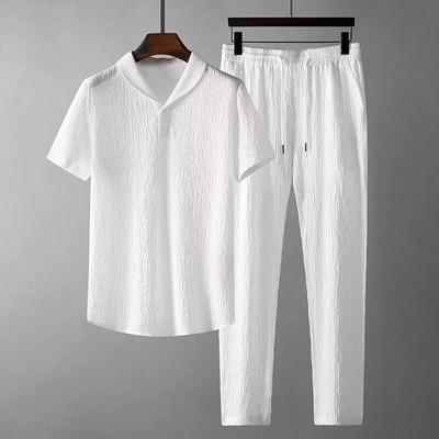 Summer Men's Shirts + Pants Two-piece Suits Men Casual 2 Piece Set Male Business Casual Beach Outfits Plus Size