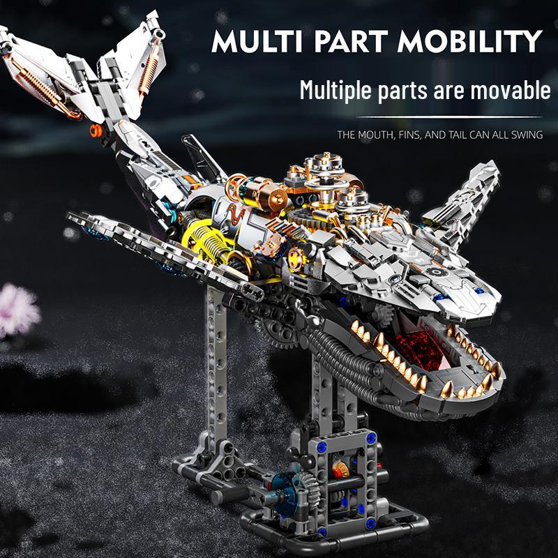 Lego-Compatible Electric Mechanical Whale Building Kit - Challenging DIY Animal Model Toy for Boys