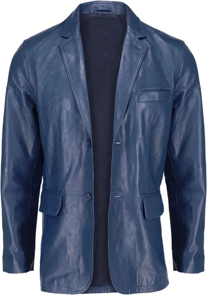 

Мужской блейзер темно-синего цвета, ручная работа, натуральная кожа, овчина, формальный, стильный, модный 3XL темно-синий