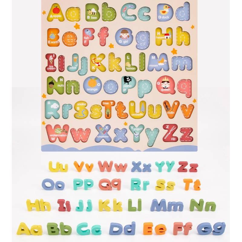 Board Wooden Alphabet Building Block Puzzle Toy For Kid English Cognition