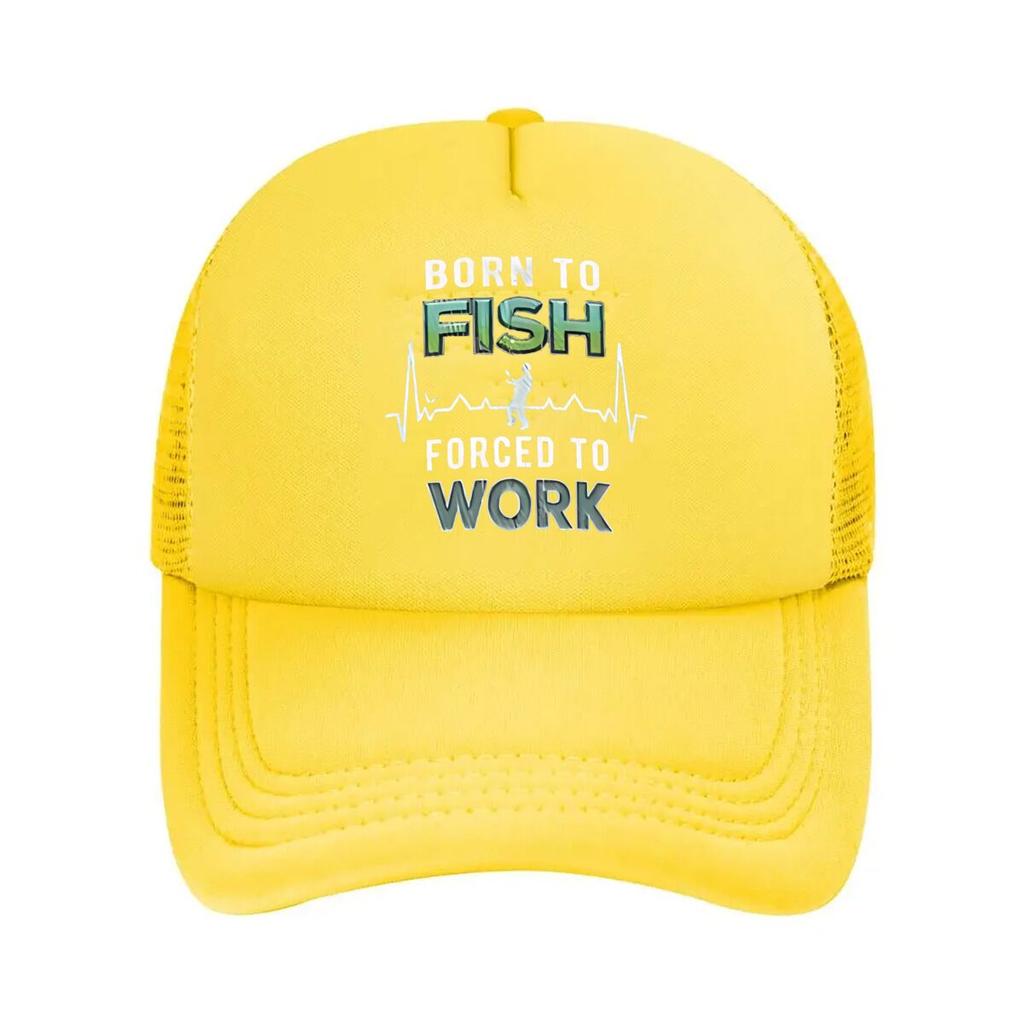 Geboren zum Angeln, Gezwungen zu Arbeiten Slogan Mode Netz Baseballkappe Atmungsaktiv Lässig Hüte Outdoor Für Unisex und Damen