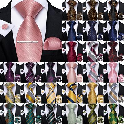 Slik Mens Tie Clip Set Green Checks Necktie Pocket Square Cufflinks Wedding 4pcs