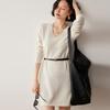 Cashmere Knit U-Neck Mid-Length Sweater Dress - Autumn/Winter Loose Fit Japanese Style.