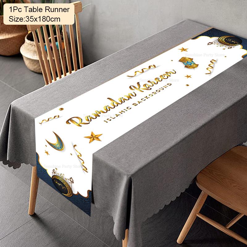 2024 Eid Mubarak Decoration Tablecloth Table Runner Banner Balloons Islamic Muslim Party Decor Ramadan Kareem Eid Al Adha Gift
