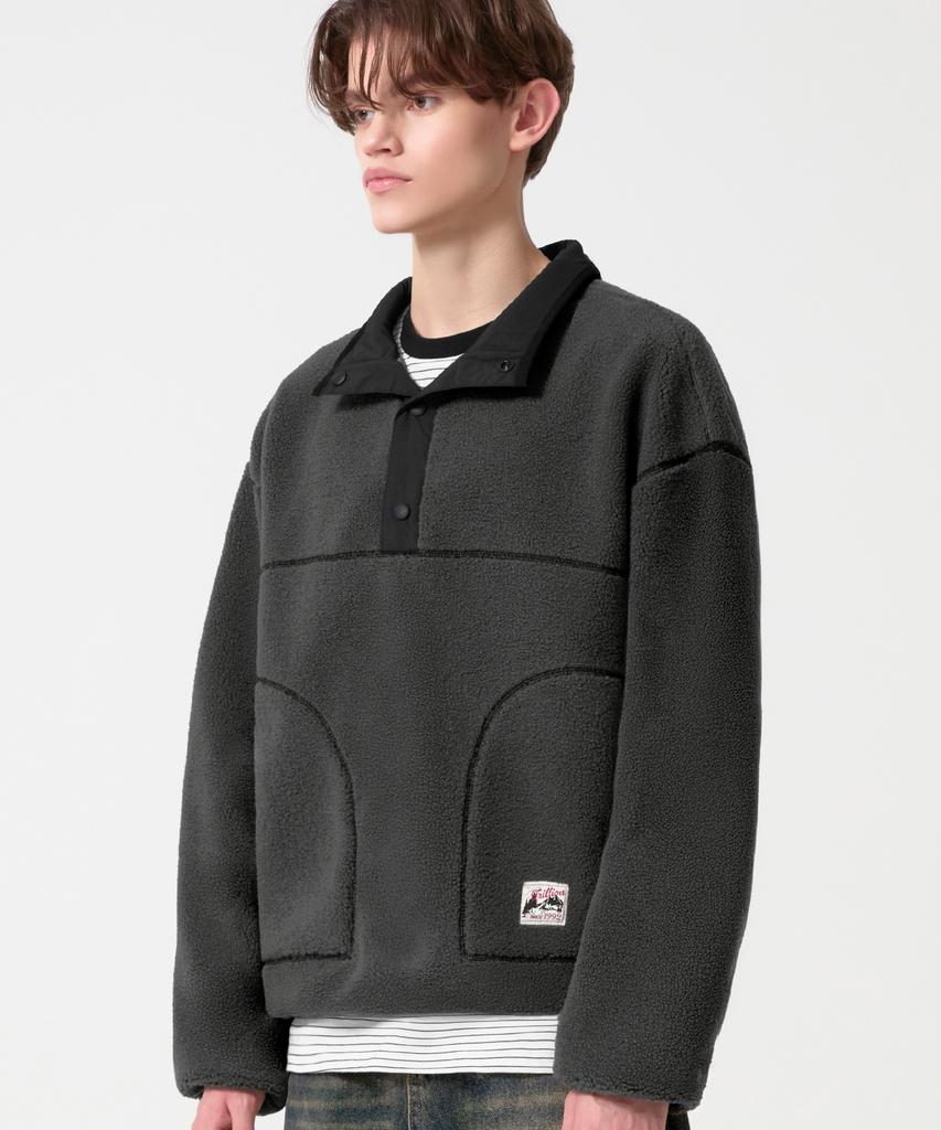 TRILLION Button Half-Neck Fleece Pullover_5Color
