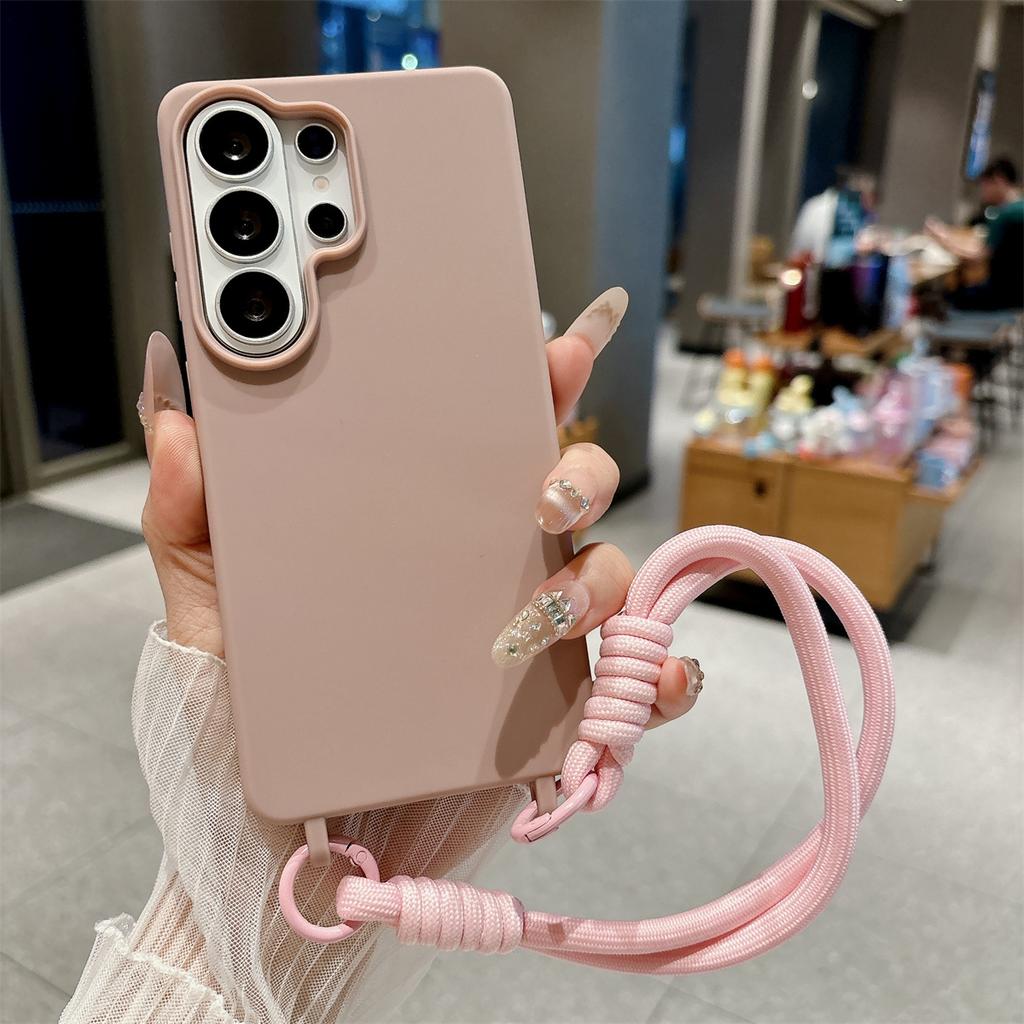 Silicone Candy Color Phone Case for Samsung Galaxy S26 S25 Ultra S24 FE S23 S22 S21 Plus A56 A36 A26 A17 A07 Wrist Strap Cover