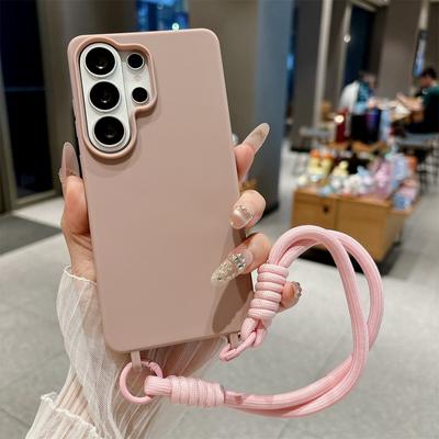 Silikonfärgstarkt Telefonfodral för Samsung Galaxy S26 S25 Ultra S24 FE S23 S22 S21 Plus A56 A36 A26 A17 A07 Med Handledsband