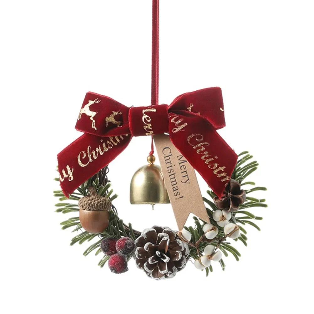 Holiday Door Hanger with Jingle Bells for Christmas Decoration Vintage Antique Gold Bells with Fabric and ABS Material