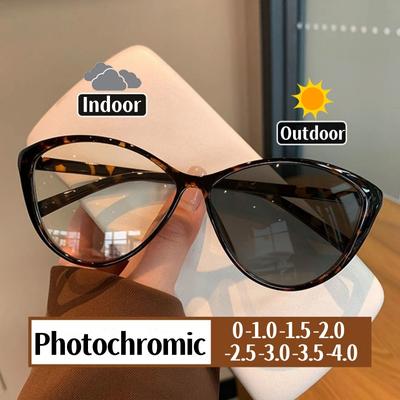 Inteligentní fotochromické brýle na myopii Dámské brýle na krátkozrakost Módní kočičí oči Venkovní UV sluneční brýle s dioptriemi