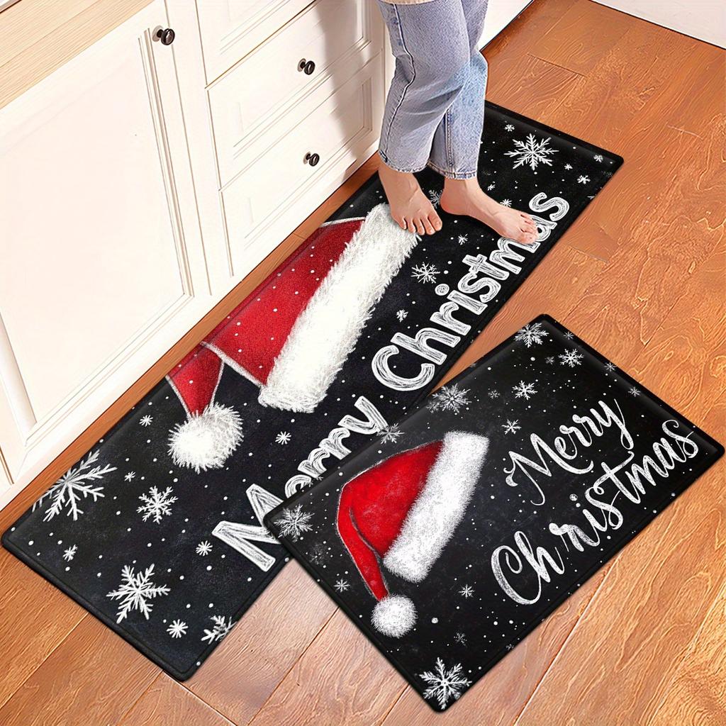 1Pcs Anti Fatigue Kitchen Rugs,Santa Claus Hat Print Waterproof Non-Slip Thick Cushioned Kitchen Mat Heavy Duty Comfort Standing Mat for Kitchen