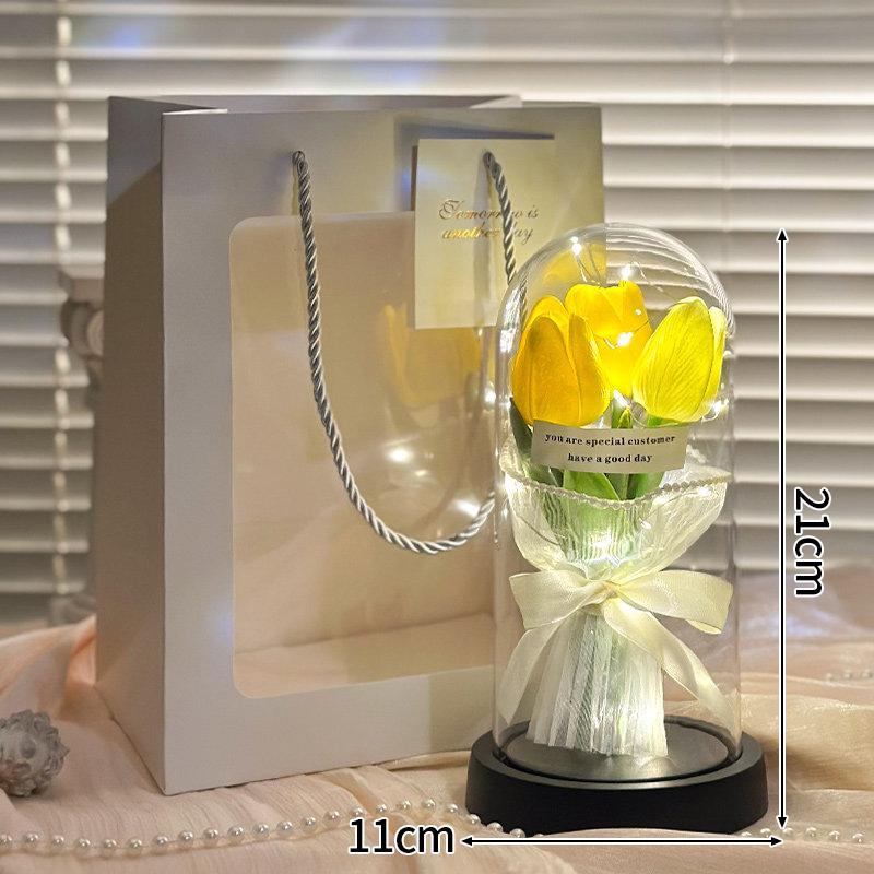 Artificial Flower Tulip Eternal Rose Flower LED Light Foil Flower in Glass Cover Simulation Tulip Flower Christmas Wedding Gifts