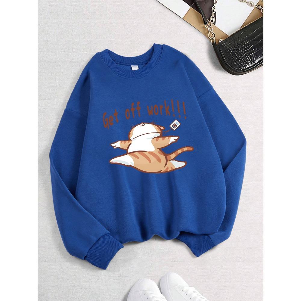 

Get Off Work Happy Cat Prints Hoodies Women Winter Basics Pullovers Warm Soft Sweatshirts Casual Woman Autumn Clothes XL