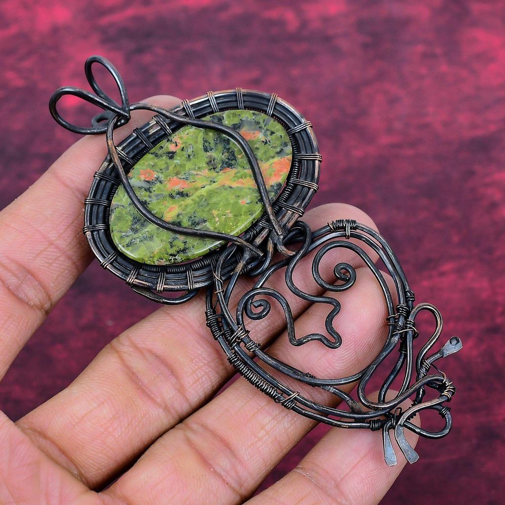 Unakite Gemstone Pendant Copper Wire Wrapped Pendant Handmade Brand New Jewelry