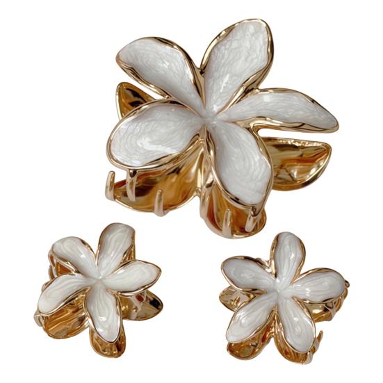 

3Pcs Women Hair Claw Enamel Surface Anti-slip Teeth Flower Shape Back Head Hair Clip Lightweight Hair Accessory