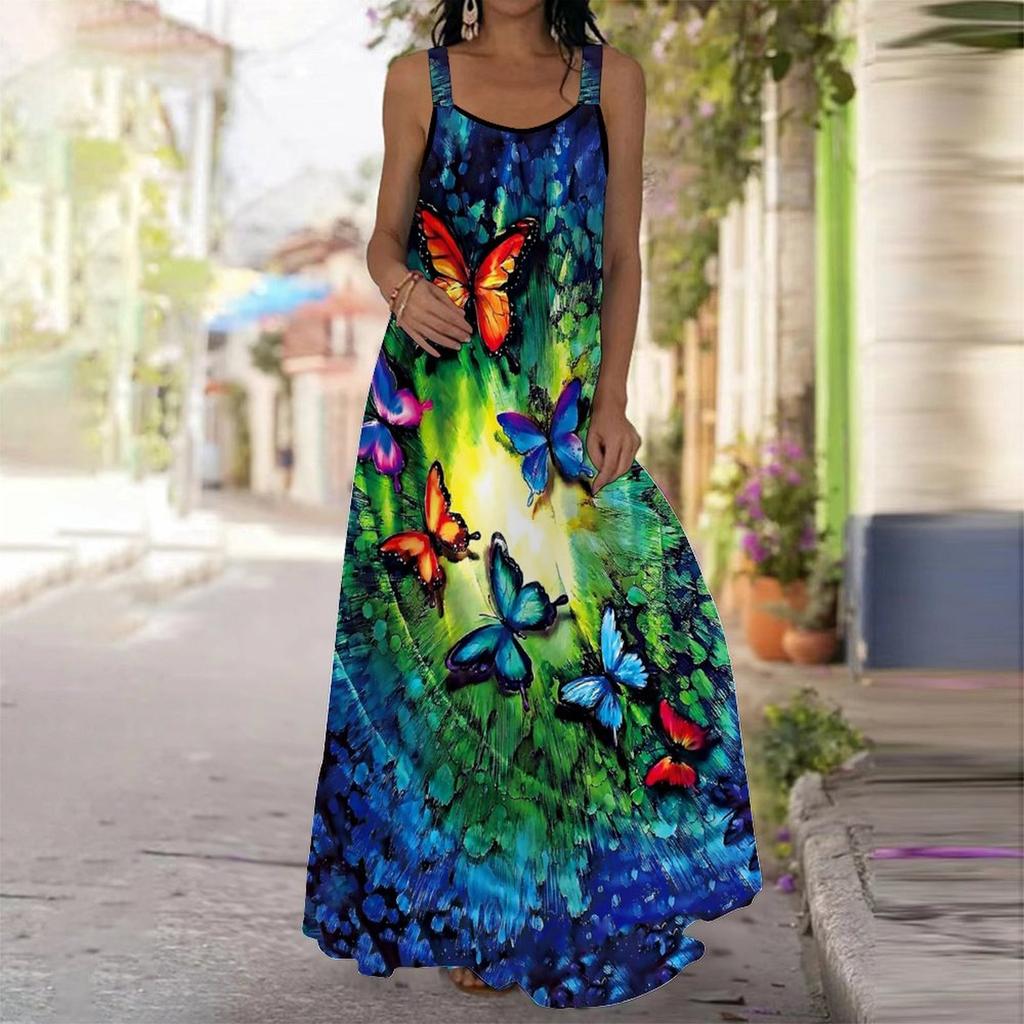 Women's Slip Dress Maxi Long Dress Butterfly Print Stitching Print Dress Spring & Summer Leisure Vacation