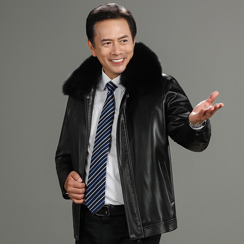 Winter Leather Jacket Men'S Large Fur Collar Removable Fleece Liner Sheepskin Fleece Jacket