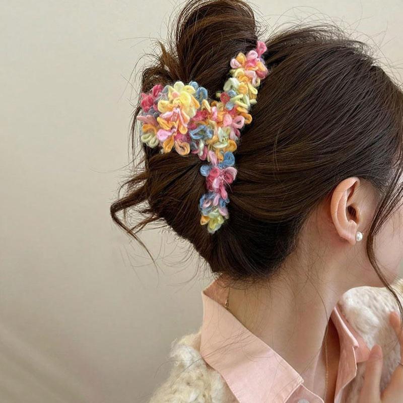 1pc Women Colorful Fairy Cute Sweet Plush Knit Extra Large 5.12in Lightweight Hair Claw Clip, Fashionable Elegant  Minimalist Style Hair Accessory