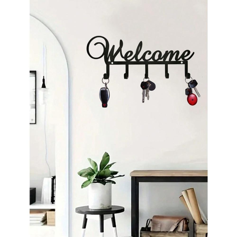 Wrought Iron Key Holder Wall Mounted with Hooks for Entryway Hallway Kitchen Decorative Rack