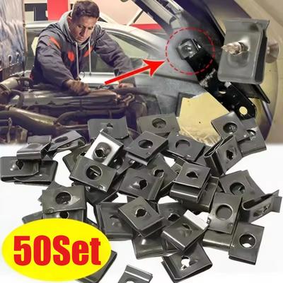 50Set U-Type Fasteners Clip with Screw Car Metal Screw Clips Anti-rust Auto Fender Bumper Protection Buckle Iron Sheet Hardware