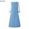 ZANZEA Women Casual Round Neck Splice 3/4 Sleeve Elegant Dress
