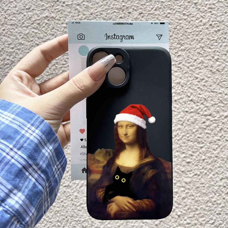 Art Aesthetic Funny Christmas Mona Lisa Phone Case for IPhone 17Air 17Pro 17 16 15 14 13.12 11 Pro Max Soft Silcone Back Cover