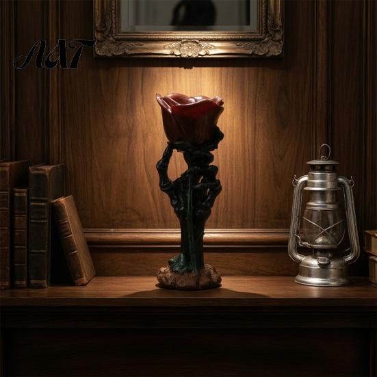 Halloween Table Ornaments Skeleton Hand Rose Candle Holder, Gothic Resin Decorative Ornament Atmospheric Trough for Home Decor, Dark Style Romantic