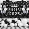 Mocsicka Graduation Prom Backdrop Banner Black and Silver Prom 2025 Backdrop Congrats Grad Party Decorations Photo Booth Prop (Black and Silver)