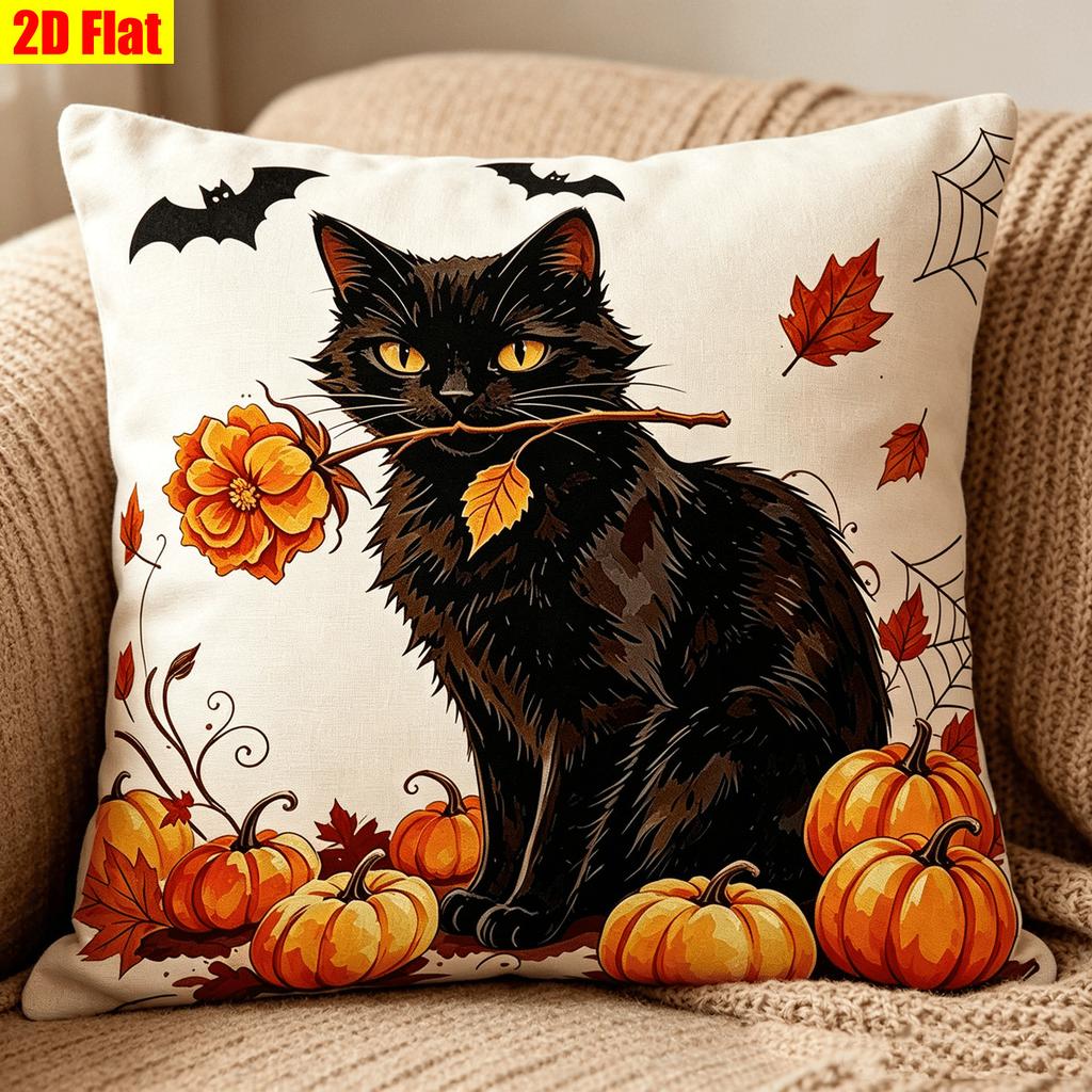 1pc Halloween Black Cat Cushion Cover Only Spooky Autumn Pumpkin Fall Home Decor
