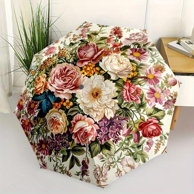 Vintage Bouquet Themed Eight Rib Automatic Folding Umbrella Is Suitable for Both Men and Women, Making It A Perfect Christmas and Valentine'