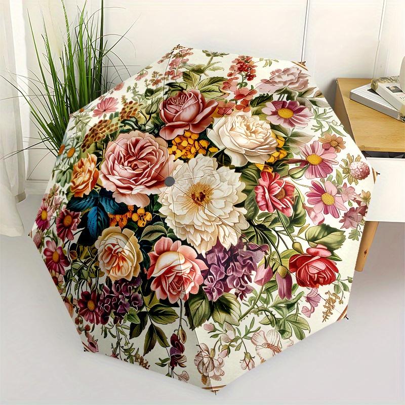 

Vintage Bouquet themed Eight rib Automatic Folding Umbrella Is Suitable for Both Men and Women, Making It A Perfect Christmas and Valentine