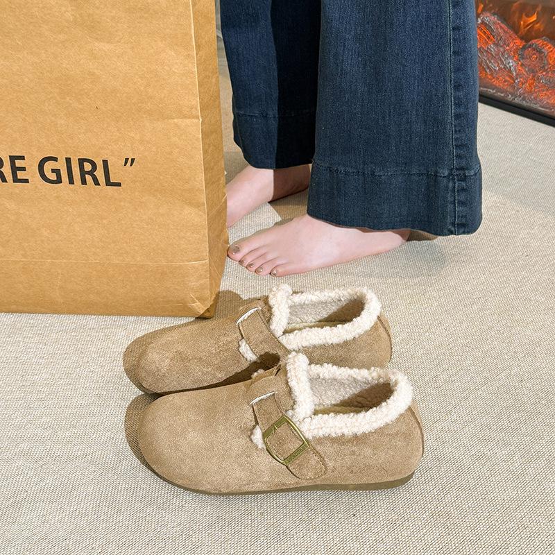 Fleece Thickened Versatile Thick-soled Snow Cotton Shoes Women's Warm Outer Birkenstock Fluffy Shoes