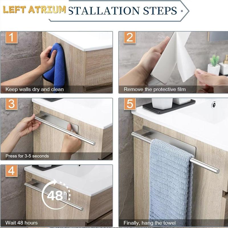 No Drill Brushed Stainless Steel Towel Rack Rust-Resistant Bathroom Towel Holder with Shelf Wall-Mounted Towel Bar
