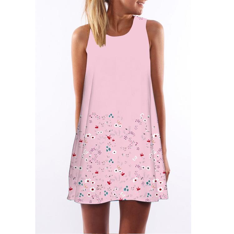 European Station European and American new digital printing crew neck hot-selling off-the-shoulder dress S