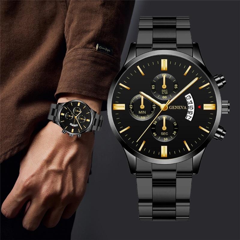 Fashion Men Gold Stainless Steel Watch Luxury Calendar Quartz Wrist Watch Mens Business Watches for Man Clock